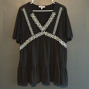 Hayden Black Blouse with White Embroidery
